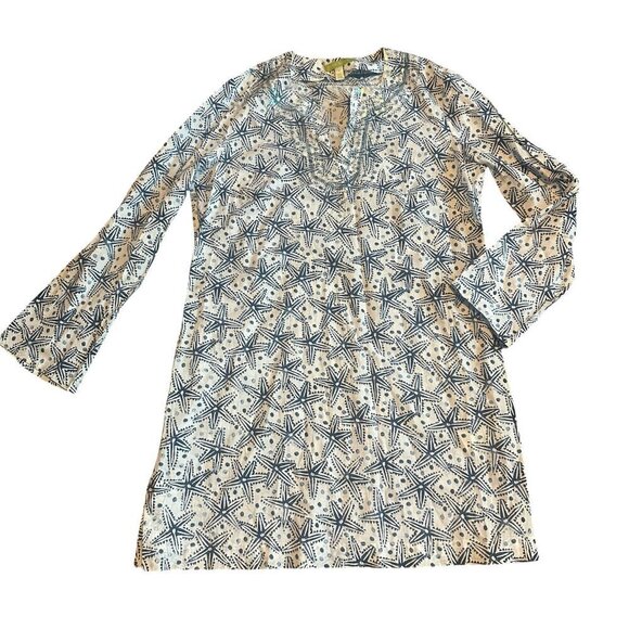 Sigrid Olsen Tops - Sigrid Olsen 100% Cotton V-Neck Tunic Top Sequin Star Fish Long Sleeve Sz Medium